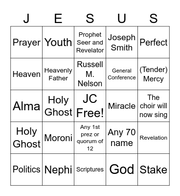 General Conference Bingo Card