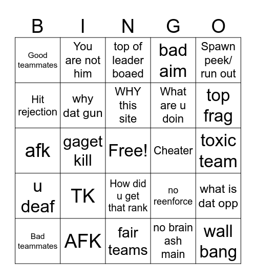 r6 bing Bingo Card