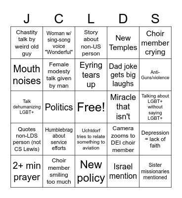 General Conference Bingo Card