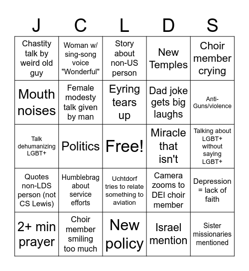 General Conference Bingo Card