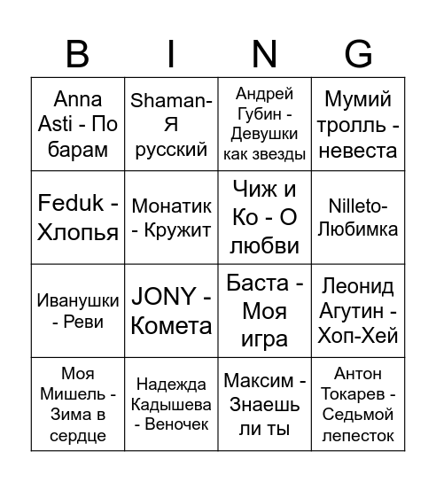 Sadylko Bingo Card