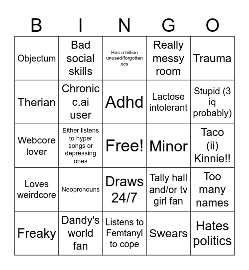 Dazzle’s Bingo! >w< Bingo Card