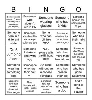 Birthday Bingo Card