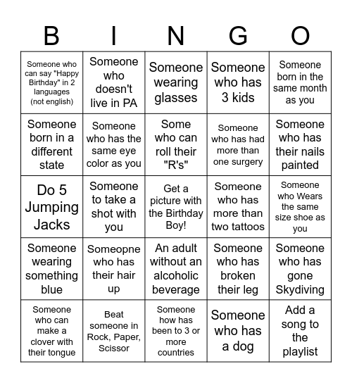 Birthday Bingo Card