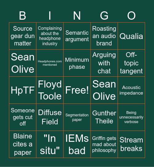 Noise Floor Bingo Card