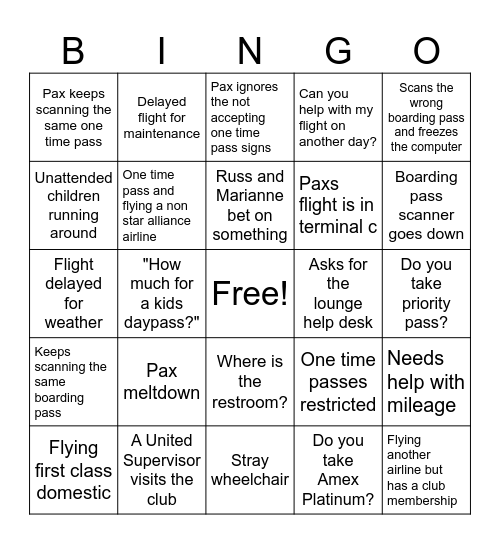 United Club Bingo Card