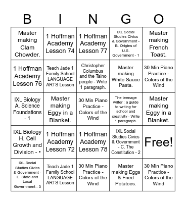 Ruby 10-21 to 10-26 Bingo Card