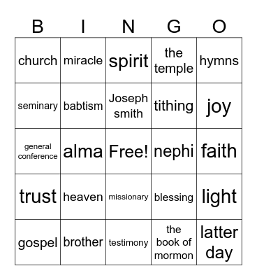 general conference bingo Card