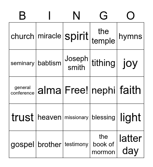 general conference bingo Card