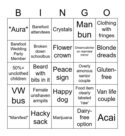 Mendocino Wedding Bingo Card