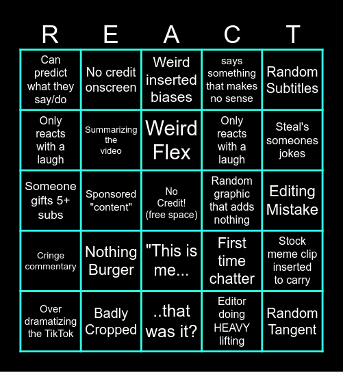 Bad Reactor Bingo Card