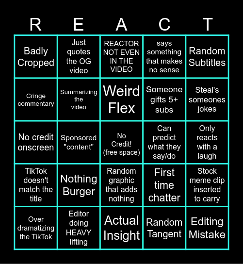 Bad Reactor Bingo Card