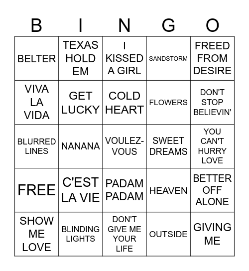 NOW THATS WHAT I CALL MUSIC BINGO 7 Bingo Card