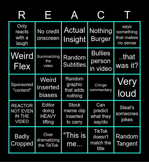 Bad Reactor Bingo Card