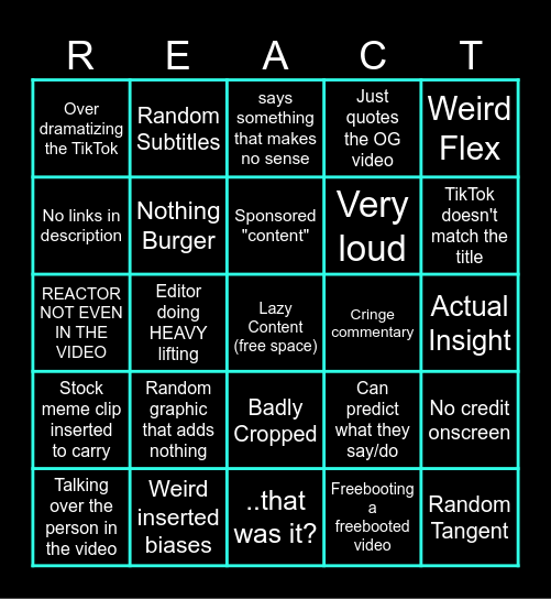 Bad Reactor Bingo Card