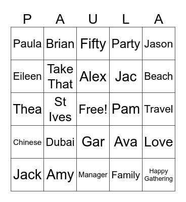 Paulas 50th Bingo Card