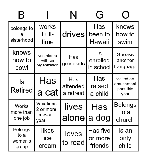 SAGE's PERSONAL BINGO Card