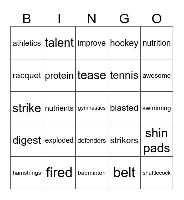 Unit  2 Sports Bingo Card