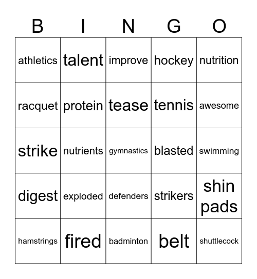 Unit  2 Sports Bingo Card