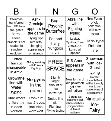 Pokemon SM Rumors Bingo Card