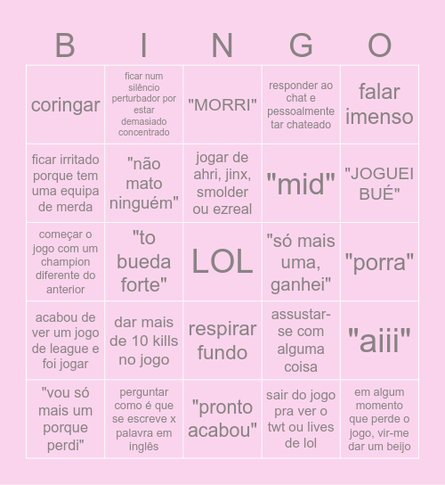 Boyfriend LOL bingo Card