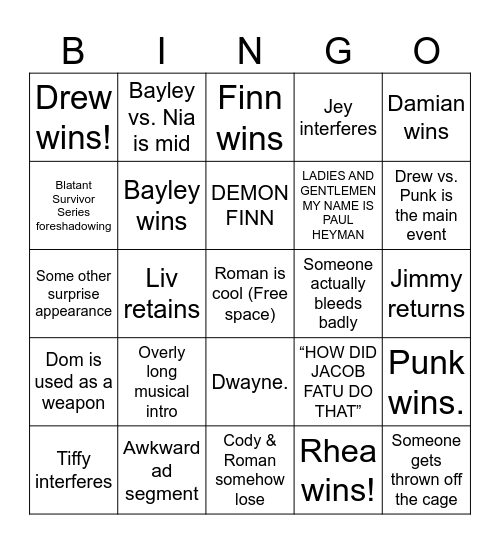 Bad Blood Bingo Card