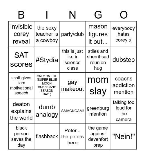 TEEN WOLF S6A Bingo Card
