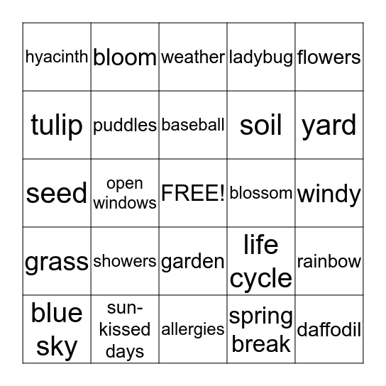 SPRING  BINGO     Bingo Card