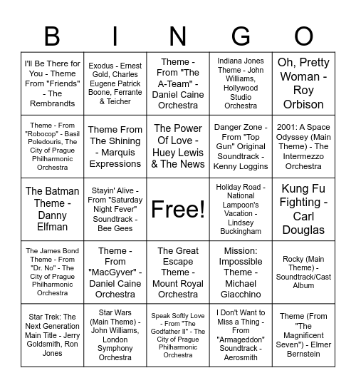 Movie & TV Music Bingo Round #1 Bingo Card