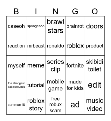 Youtube Shorts Bingo Card