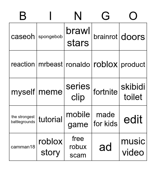 Youtube Shorts Bingo Card