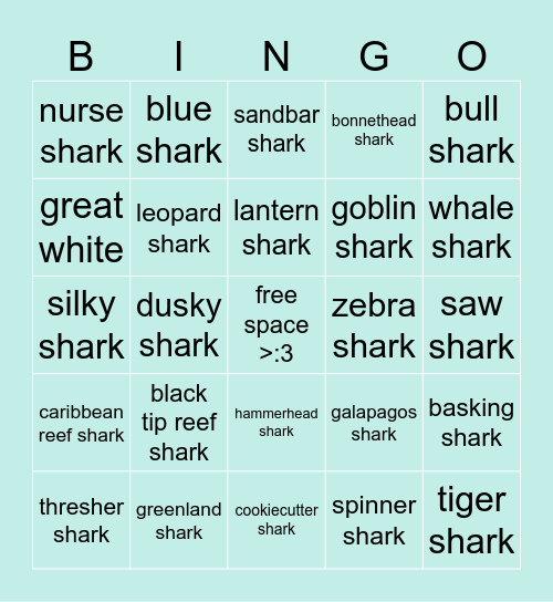 Shark Bingo!! Bingo Card