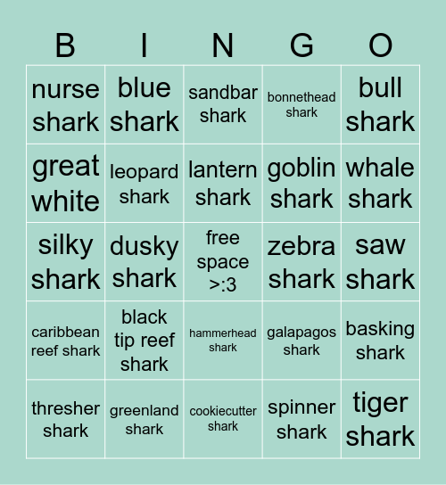 Shark Bingo!! Bingo Card