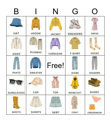 Clothes Bingo Card