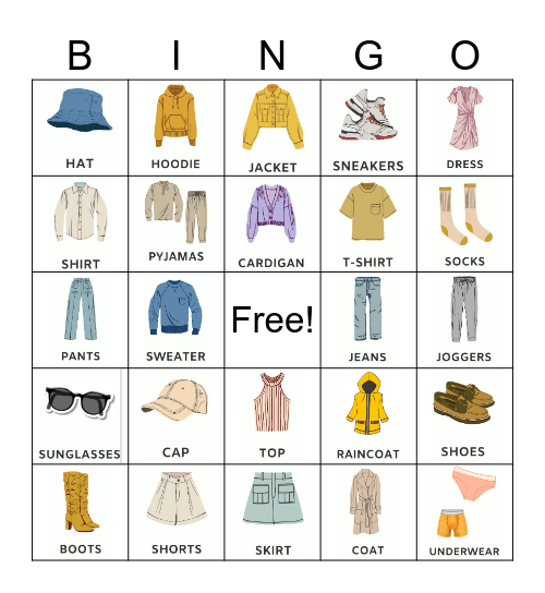 Clothes Bingo Card