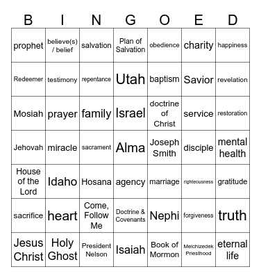 General conference bingo Card