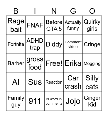 Instagram reels bingo Card