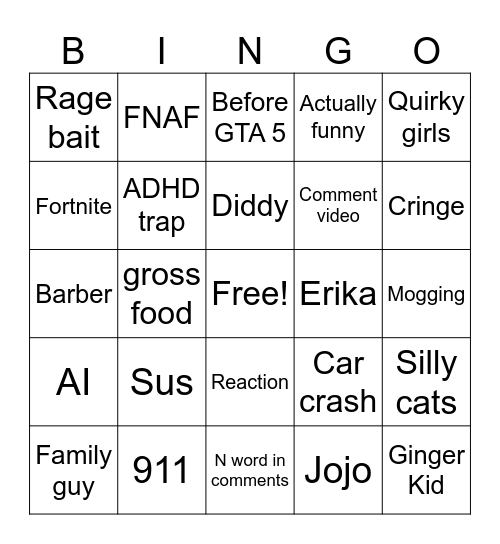 Instagram reels bingo Card