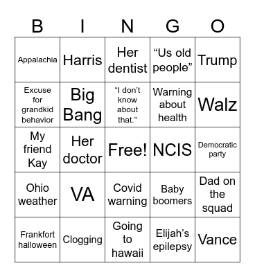 Mom bingo Card