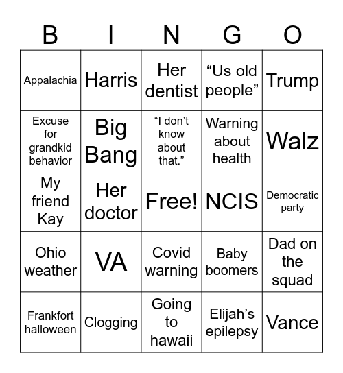 Mom bingo Card