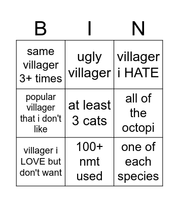 acnh bingo Card