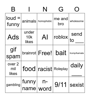 instagram reels Bingo Card