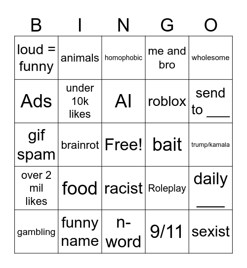 instagram reels Bingo Card