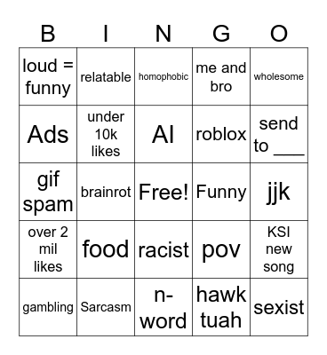 instagram reels Bingo Card