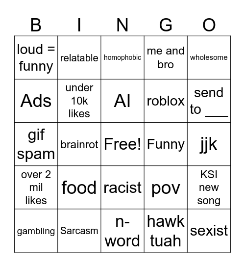 instagram reels Bingo Card