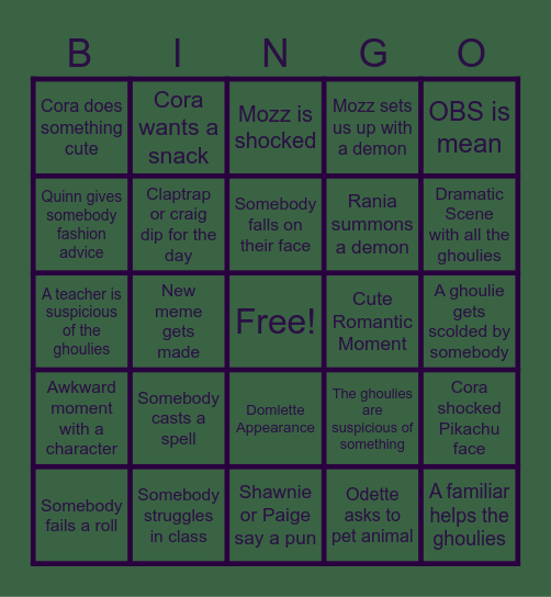 Sesine Year One Bingo Card