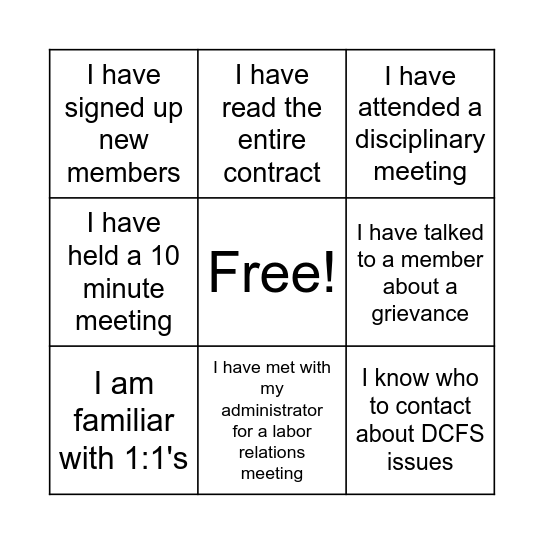 Association Rep Bingo Card