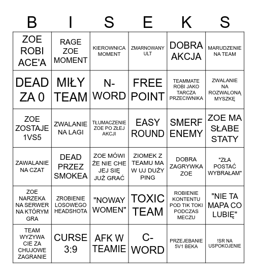 ZOE BINGO Card