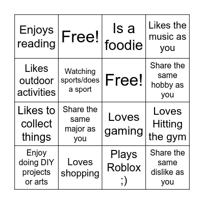 Roblox Bingo Card