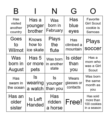 Girl Scout Bingo... find someone who: Bingo Card